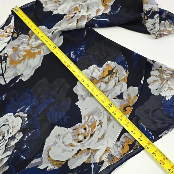 LAURA Women's Semi Sheer Blouse Top Blue Large White Floral Print Flowy Size XL - Picture 15 of 15